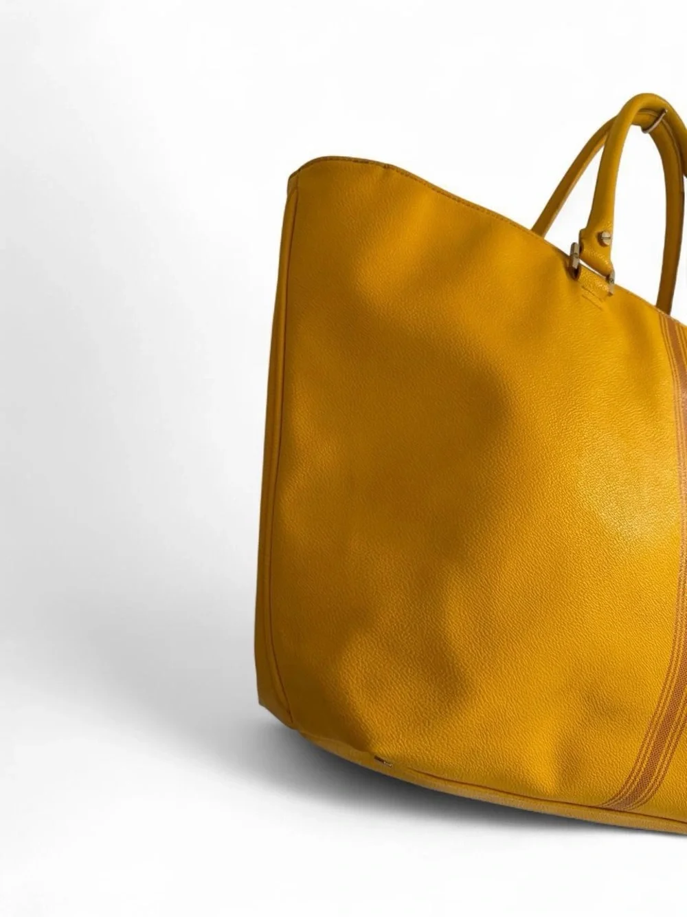 Tory Burch Mustard Leather Tote with Stripe Detail